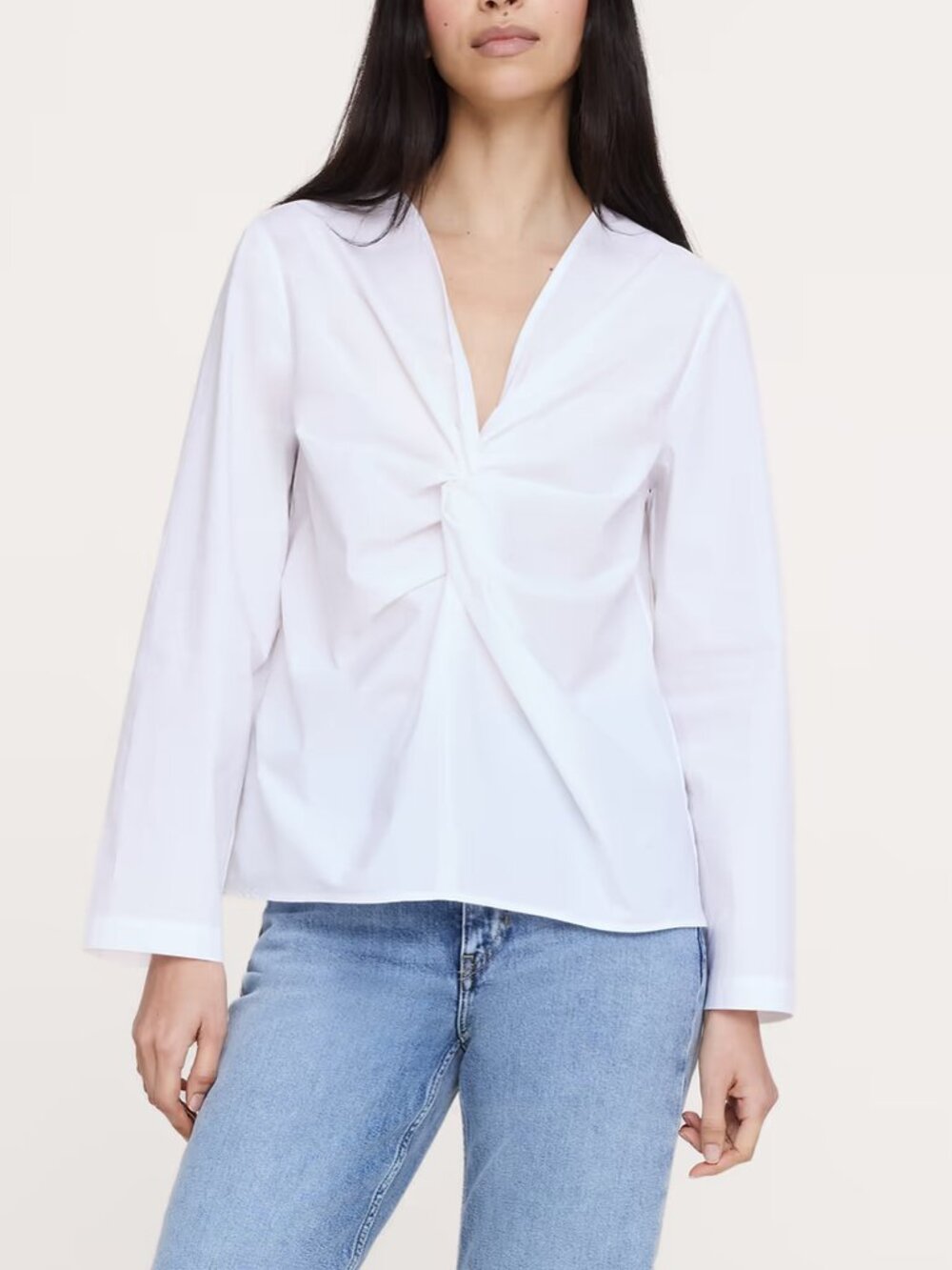 NWT! Banana Republic White Cotton Poplin Twist-Front Popover Top XL